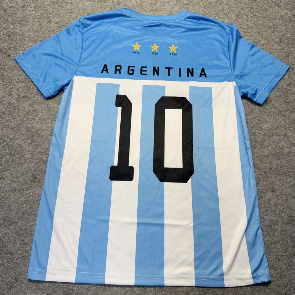 Argentina Fan Soccer Jersey Men M World Cup 2022 Polyester Blue White Striped - Picture 6 of 11